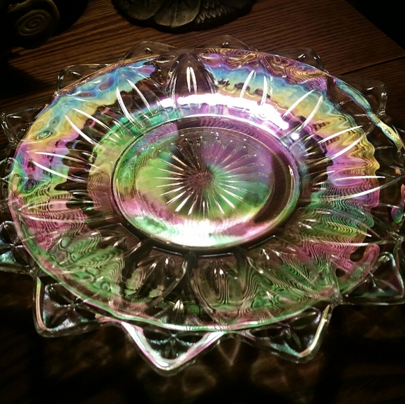 Beautiful Carnival Glass Cut Crystal Plate EAC - Picture 1 of 3
